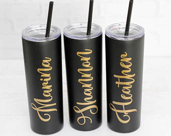 Skinny Black Tumbler w/ Straw